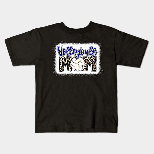 Volleyball Mom Blue Leopard Kids T-Shirt by Wonder man 